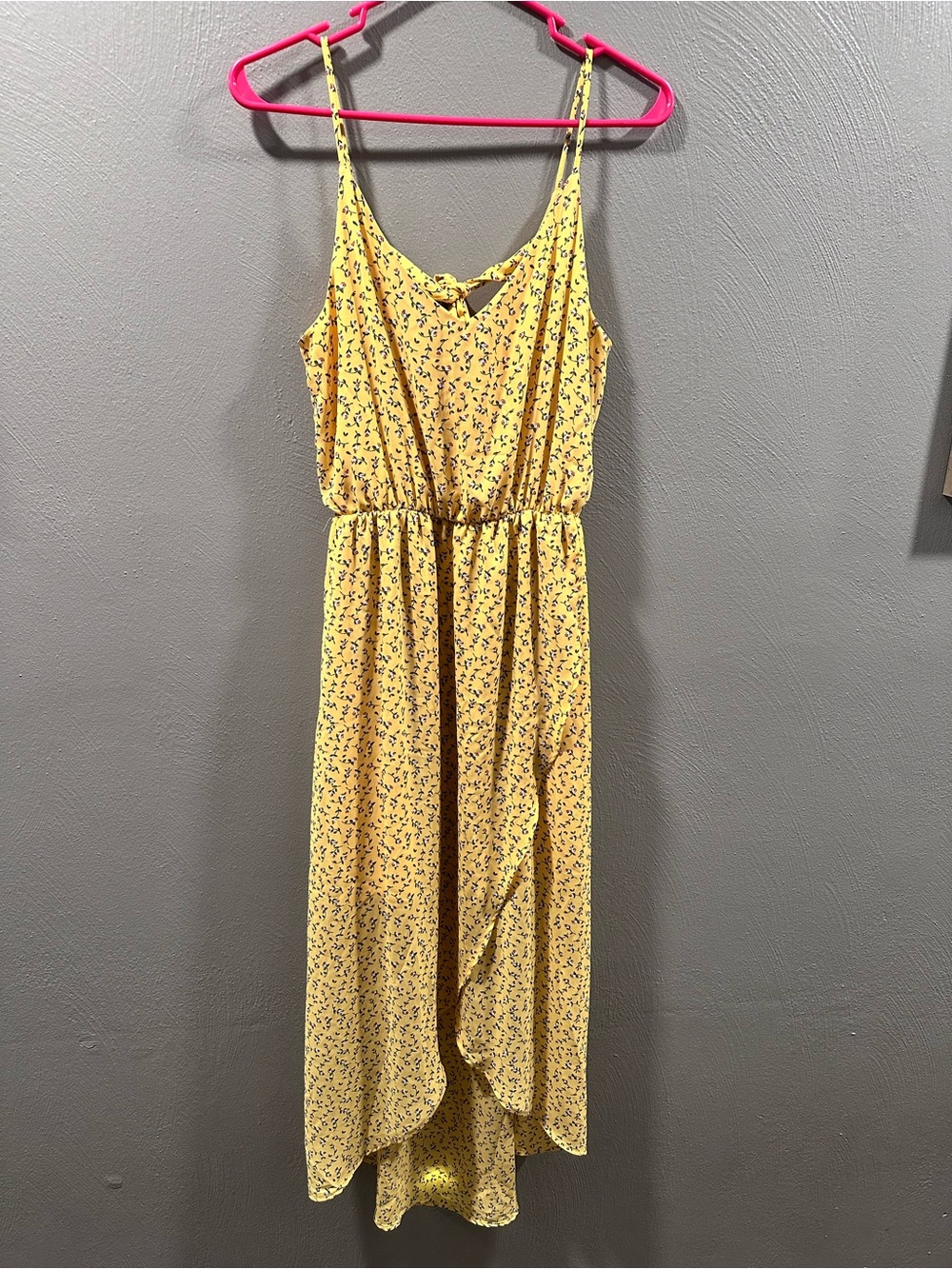 miami Yellow Floral High-Low Spaghetti Strap Dress